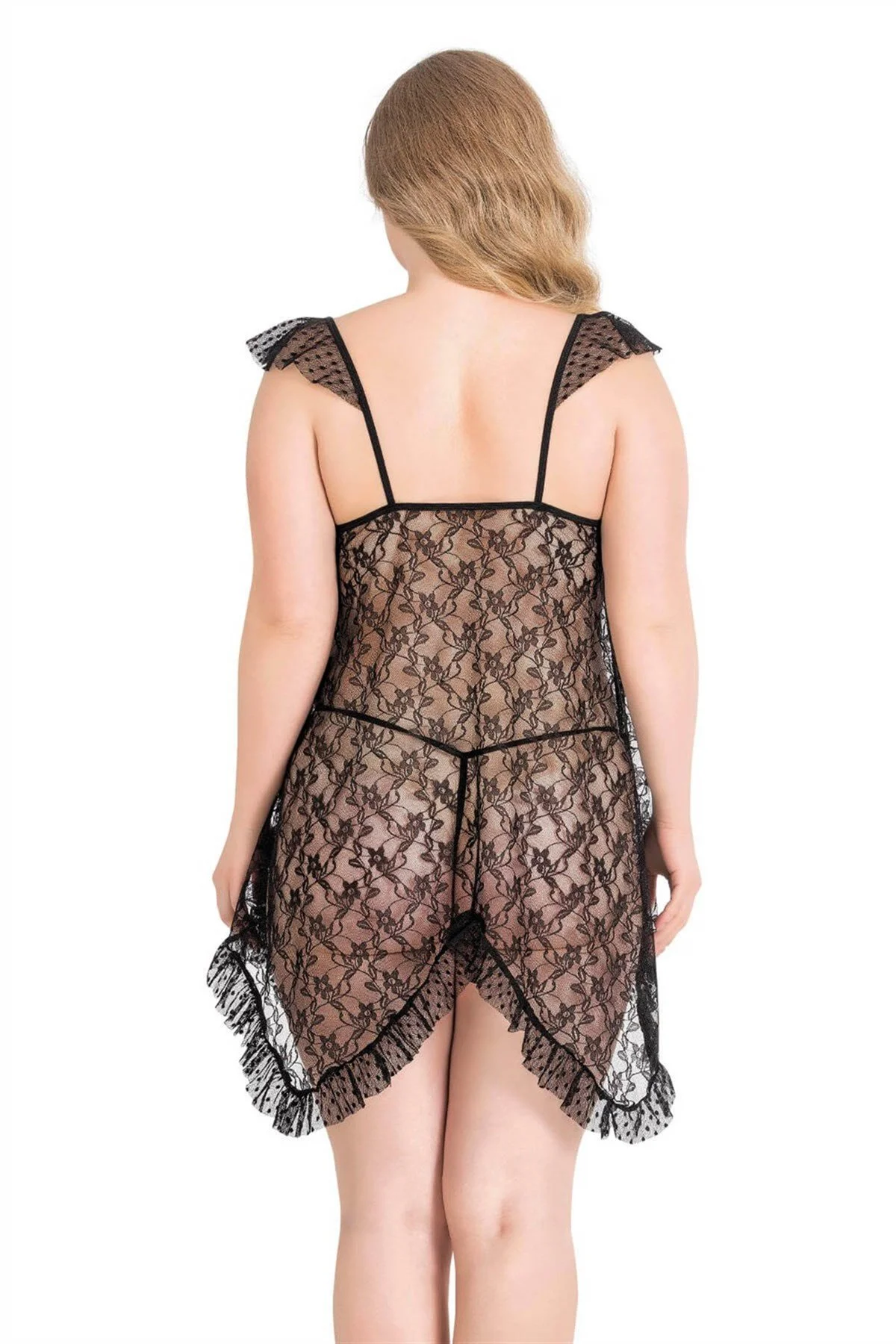 Büyük Beden Siyah Kısa Tül Gecelik