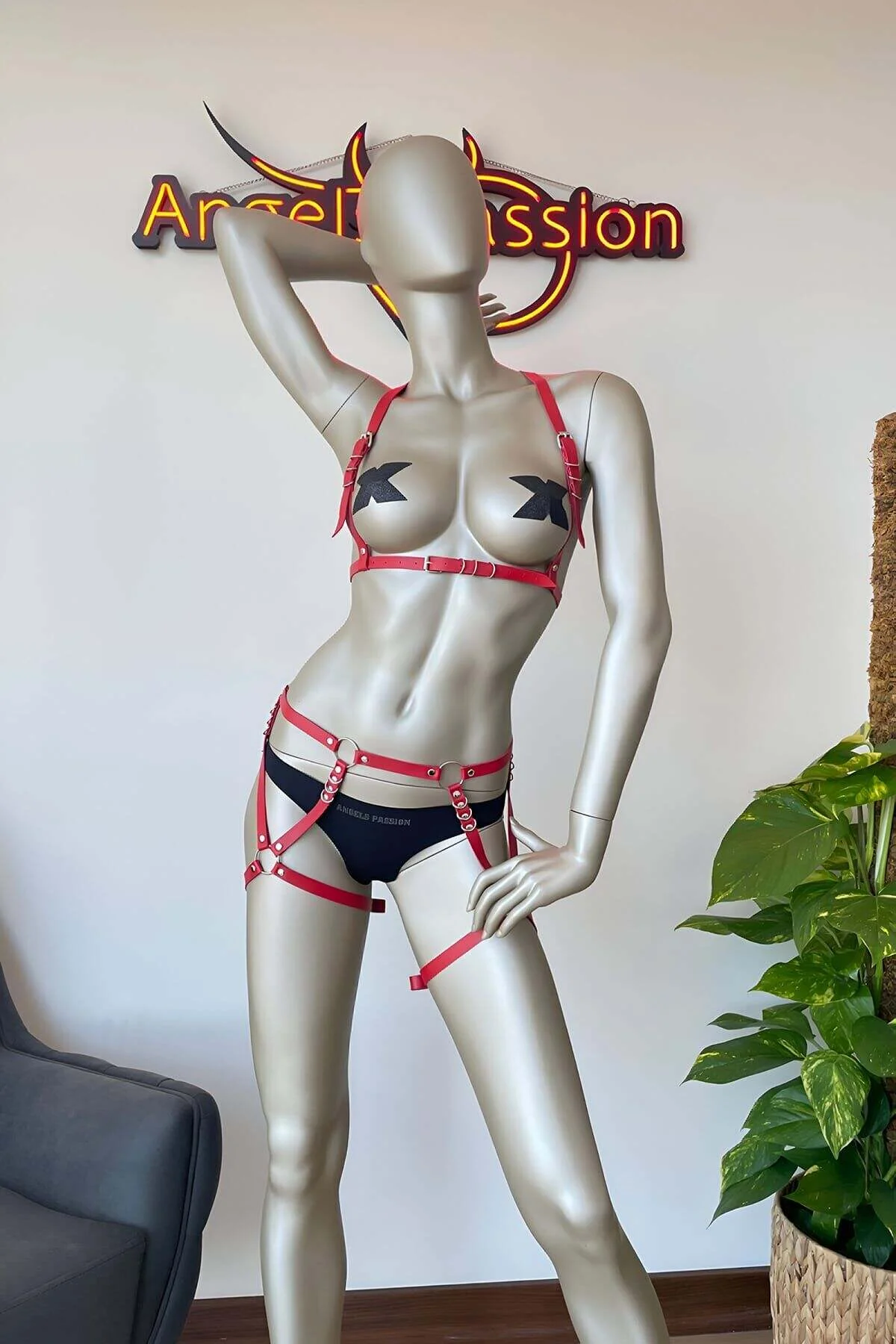 Kırmızı Fantazi Sert Deri İç Giyim