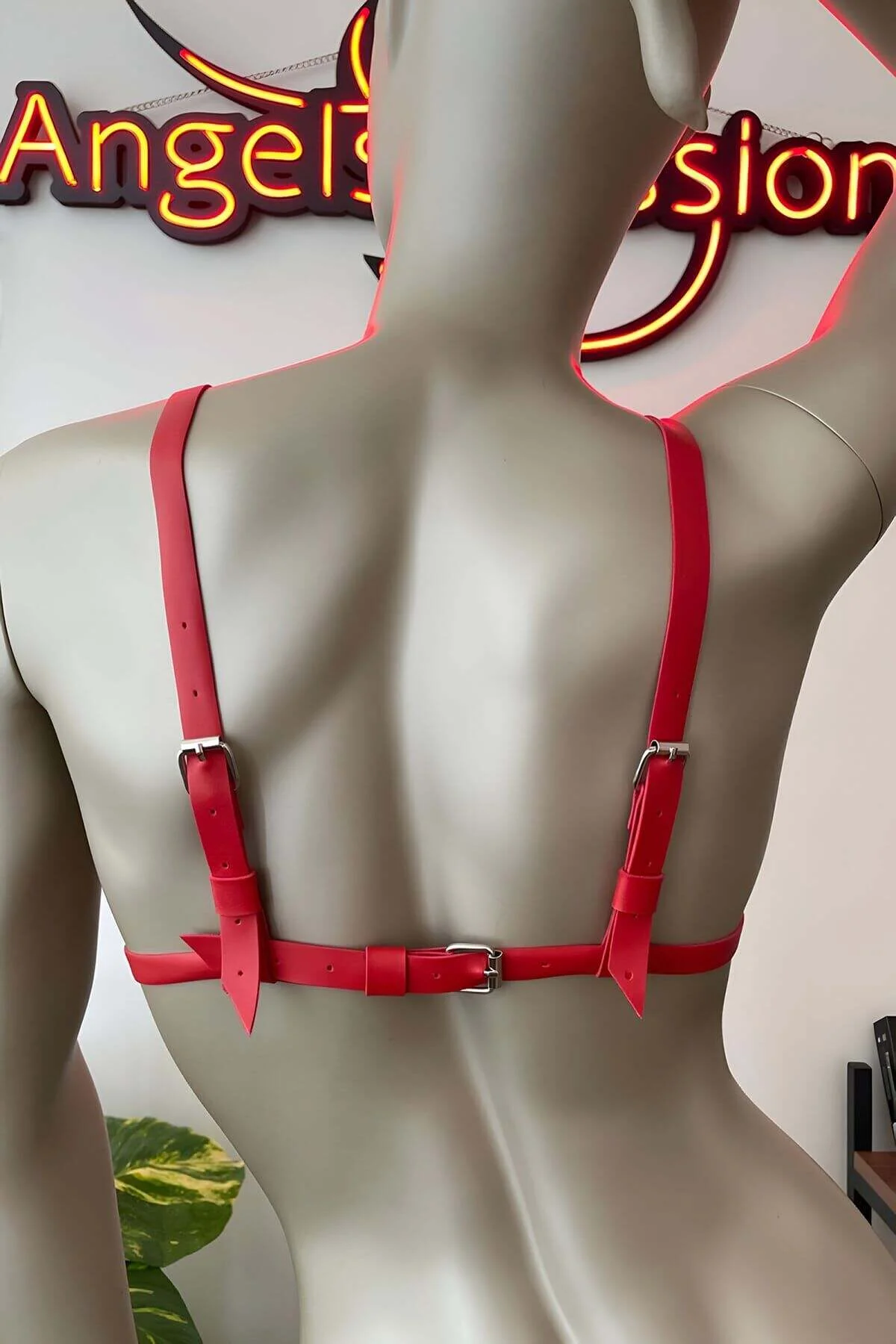 Kırmızı Deri Sütyen Harness