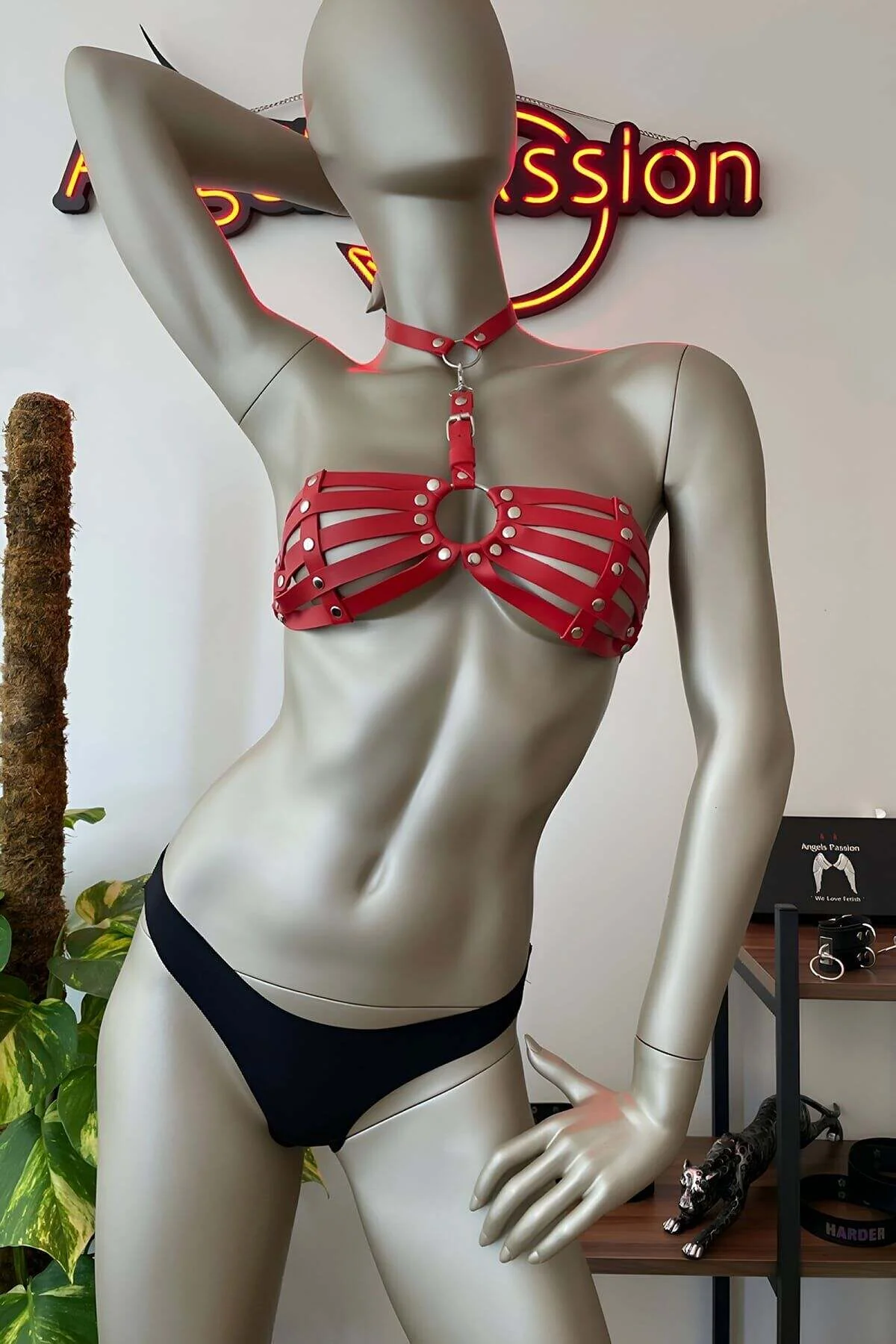 Kırmızı Deri Seksi Sütyen