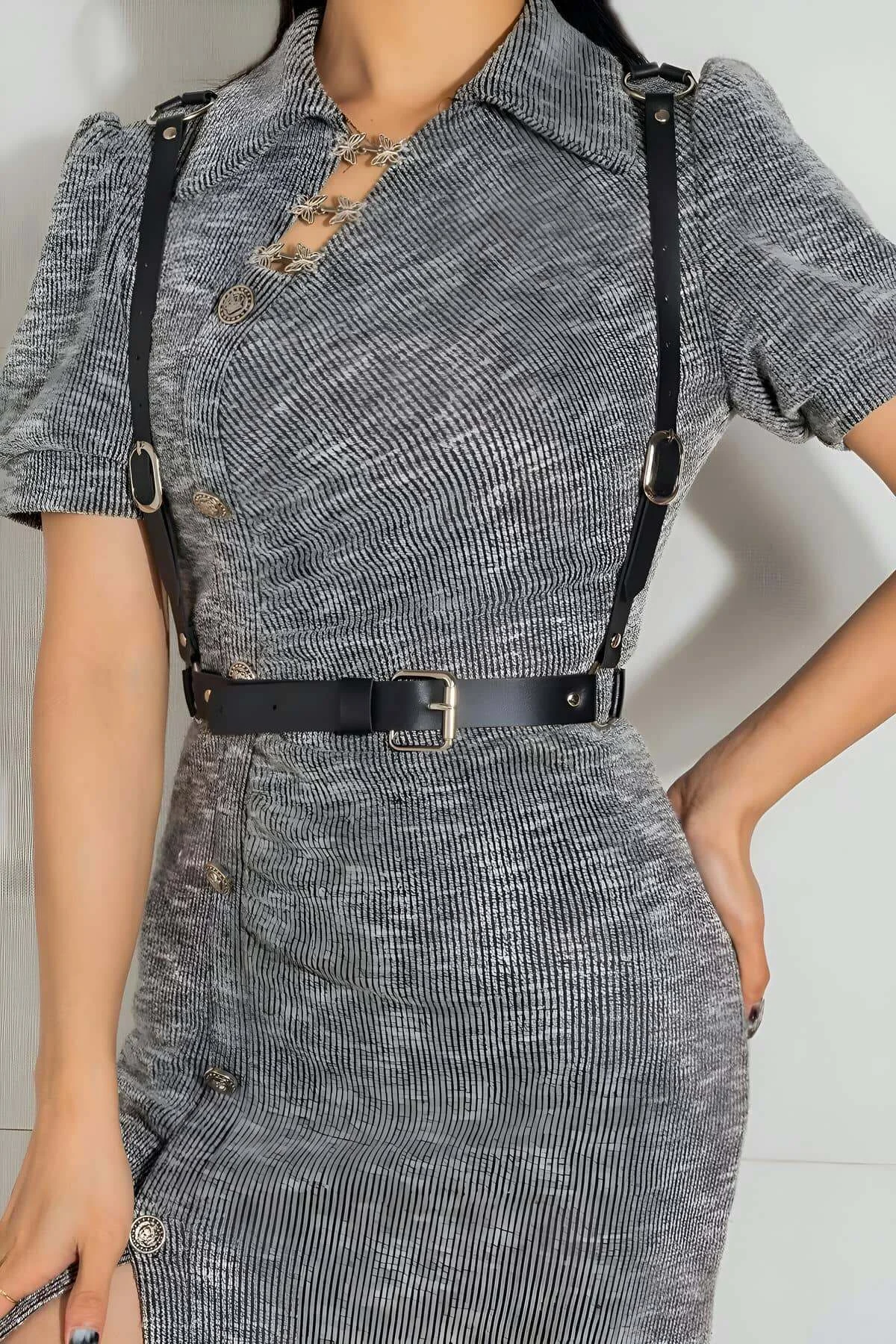 Seksi Deri Arkası Üçgen Detaylı Giysi Üzeri Bel Kemeri Harness - Brf1181