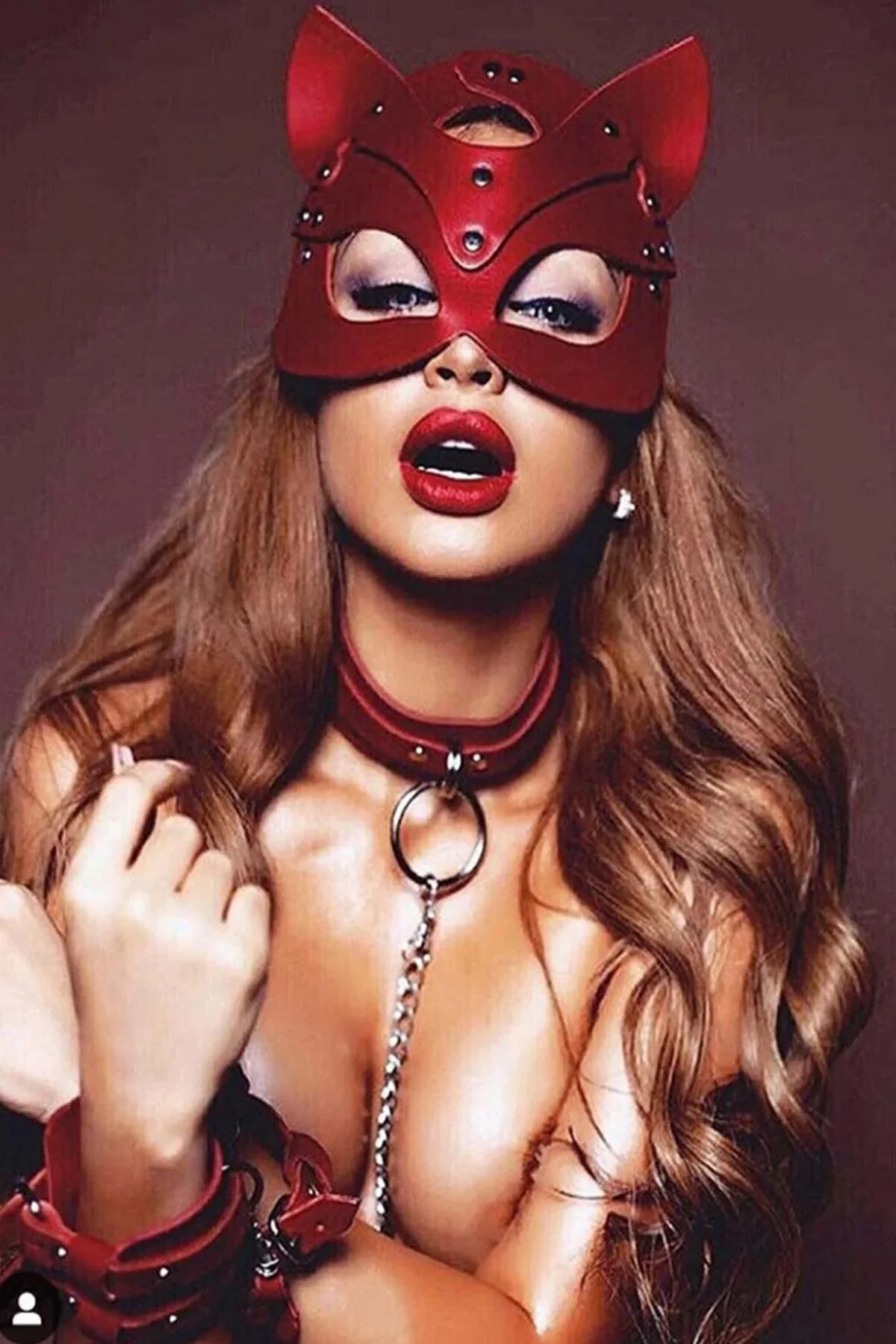 Kırmızı Maske, Tasma Ve Bileklik 3 Lü Harness Deri Sexi Takım Şık 800765