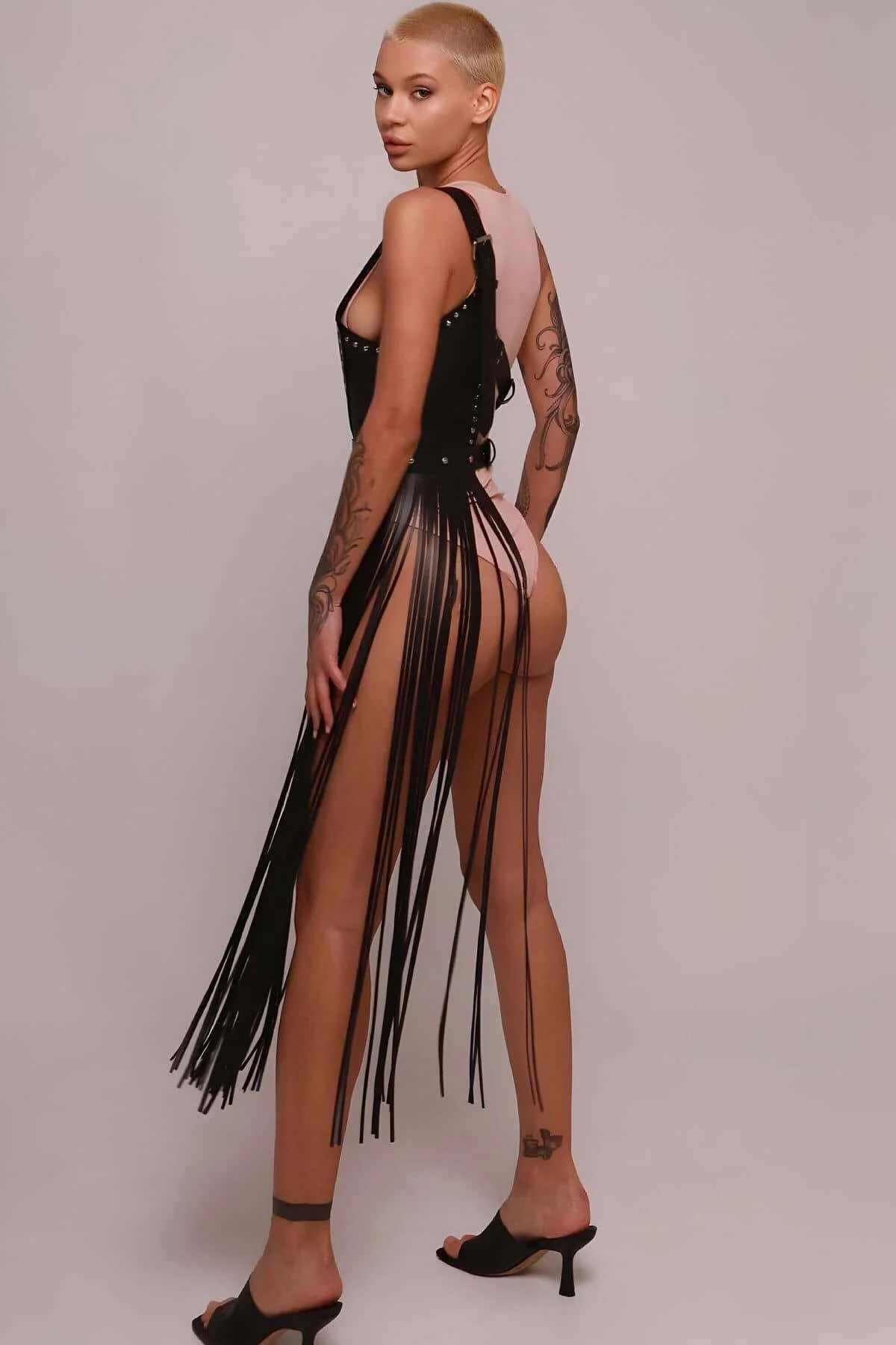 Püsküllü Deri Ceket Harness, Püsküllü Seksi Deri Harness - Brf1014