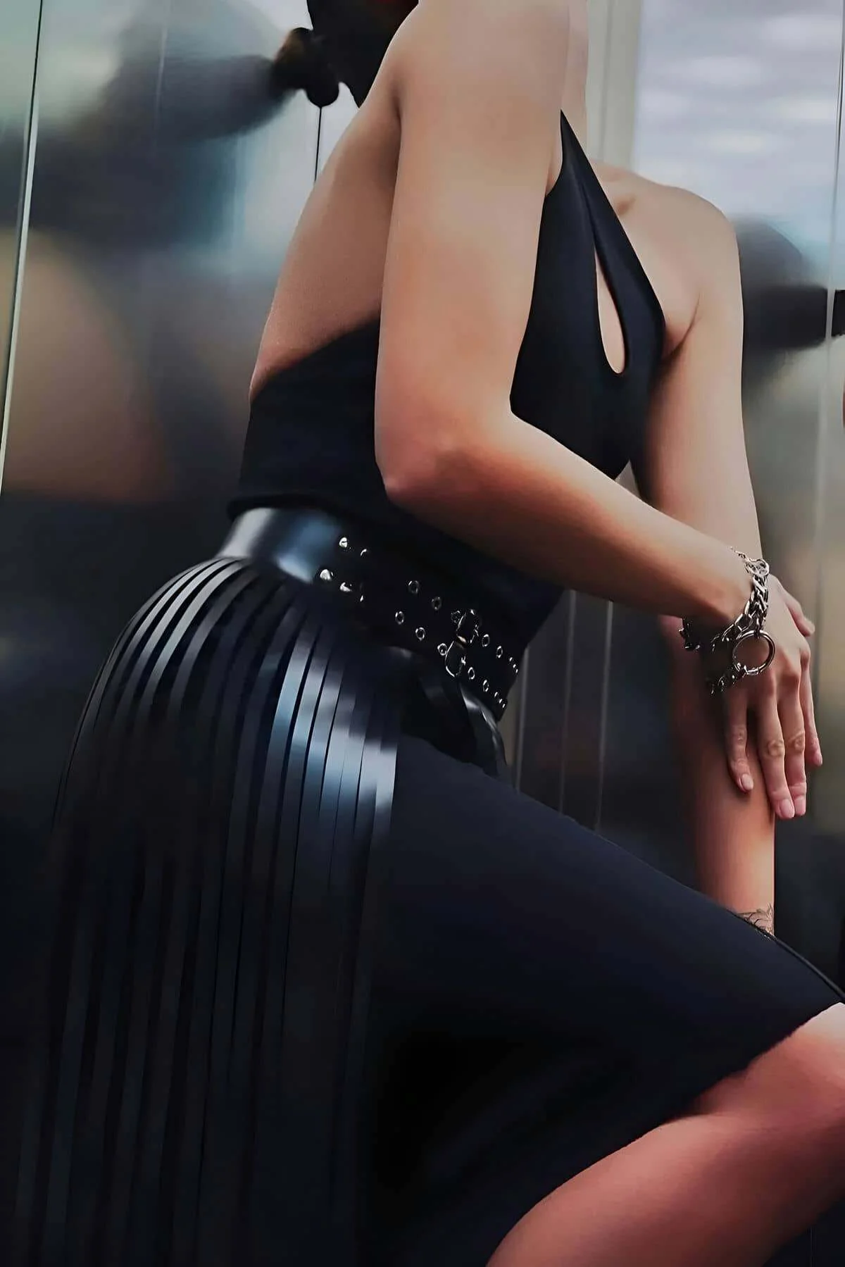 Püsküllü Deri Etek, Şık Deri Etek, Uzun Deri Etek, Siyah Deri Etek - Brf637