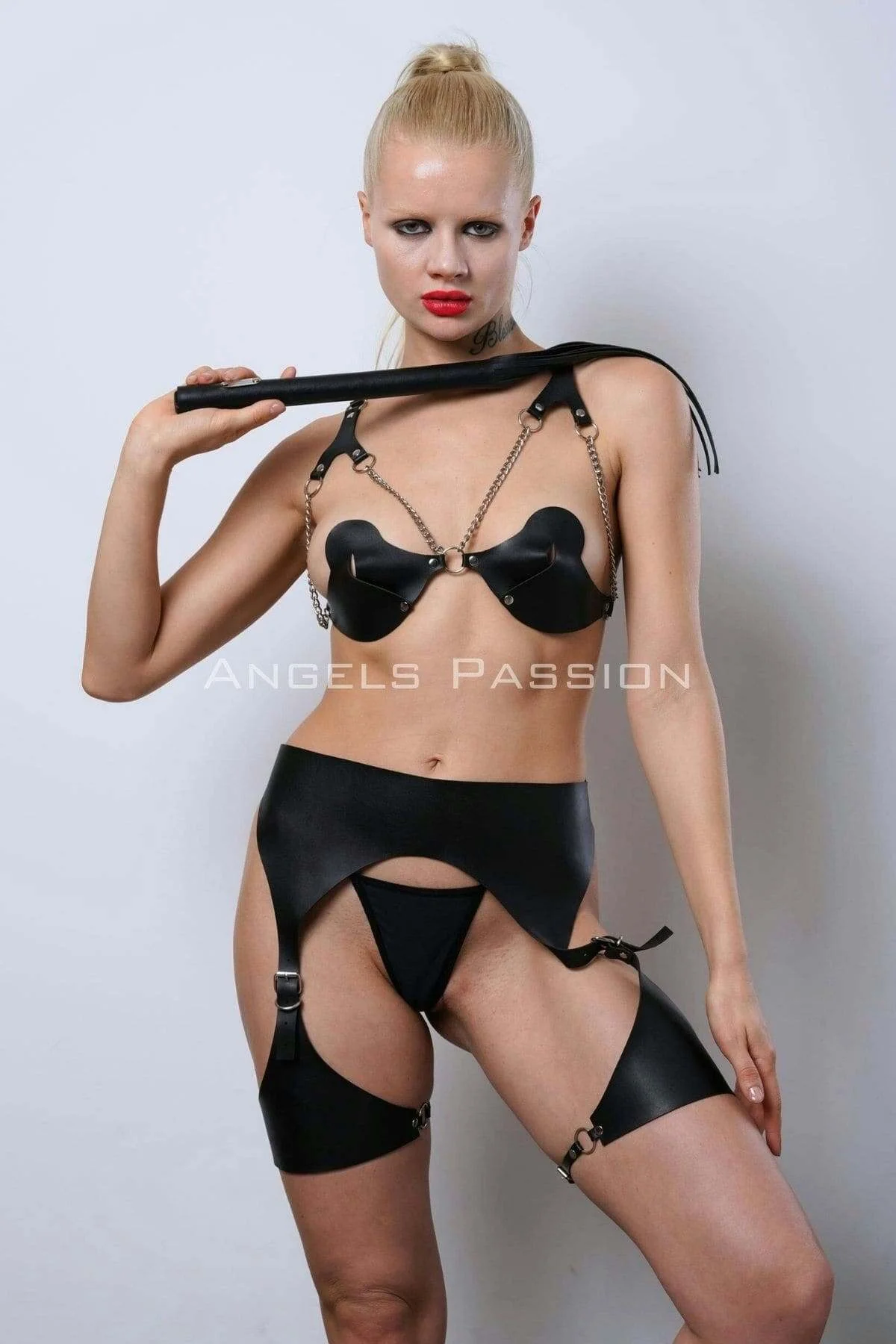 Kırbaçlı Deri Sahibe Jartiyer Takım, Kırbaçlı Fantezi İç Giyim - Brf1347