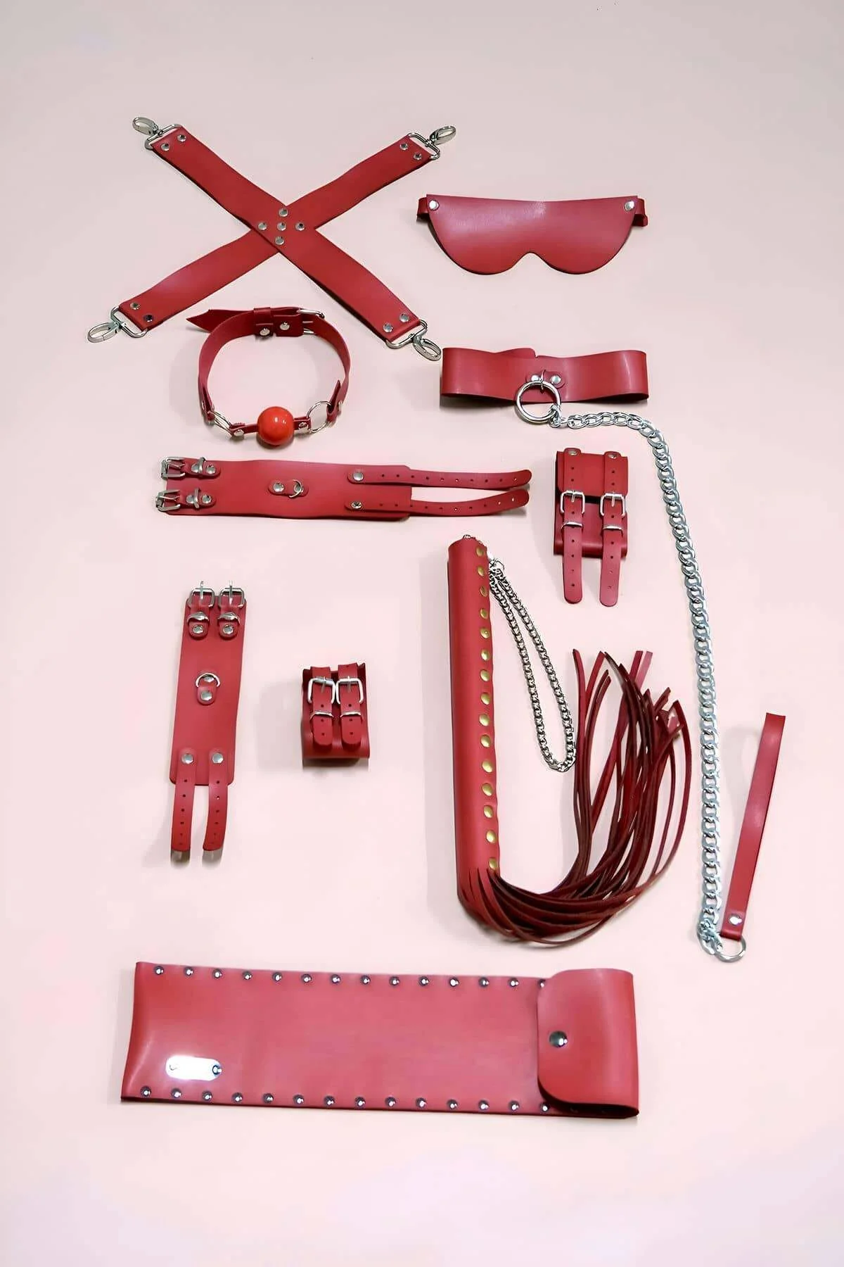 Kırbaç Kelepçe Set, 7'li Takım, Ayak - El Kelepçesi, Maske, Ağız Topu - Brf1311