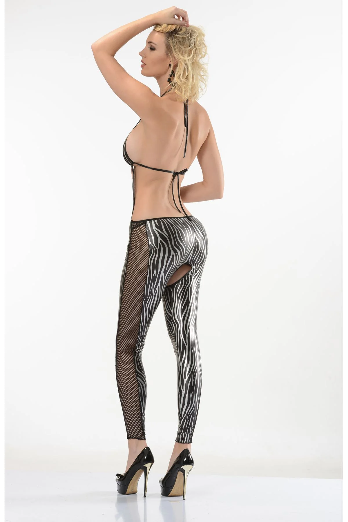 Zebra Desenli Lame Vücut Çorabı-490