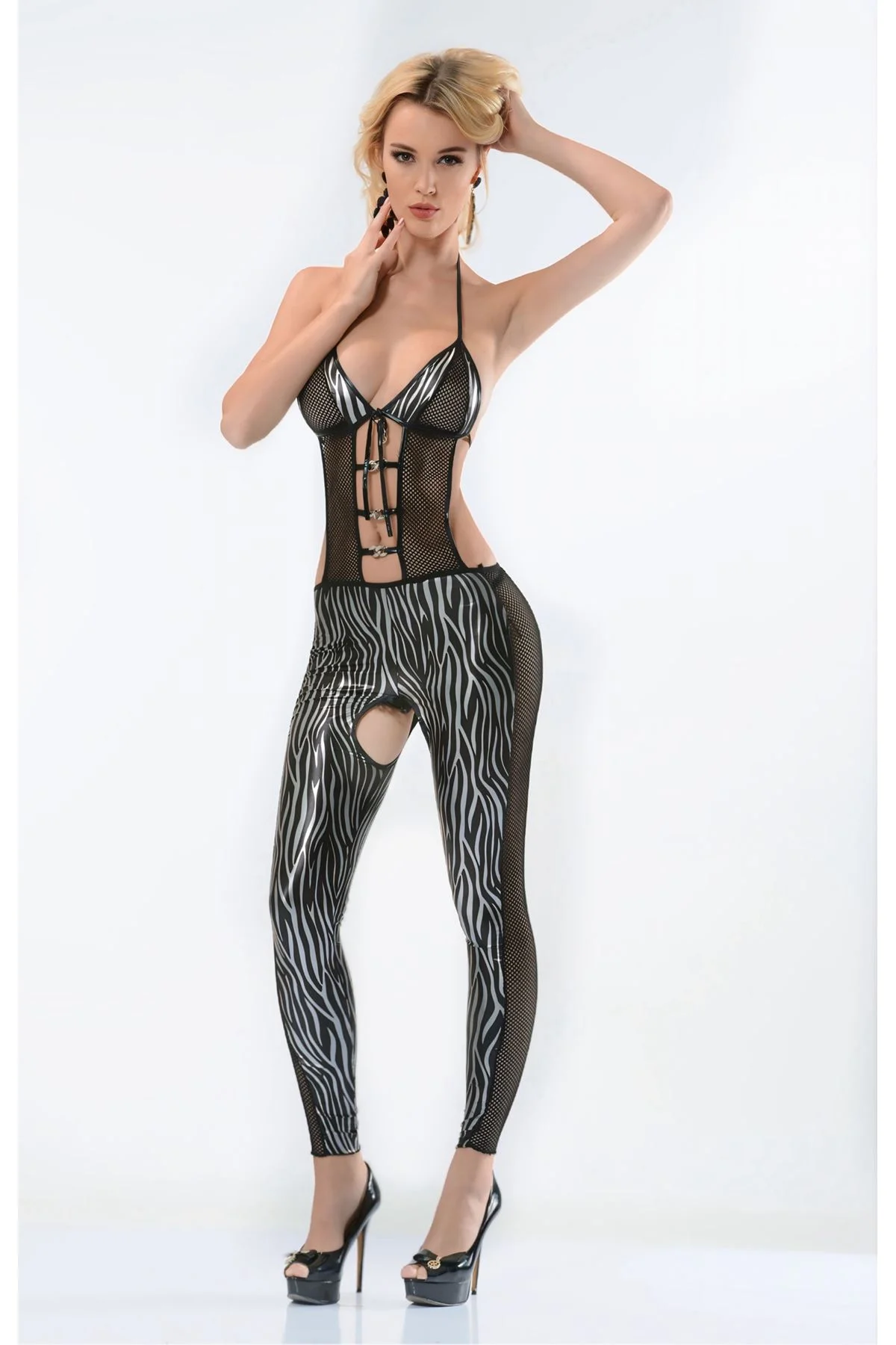 Zebra Desenli Lame Vücut Çorabı-490