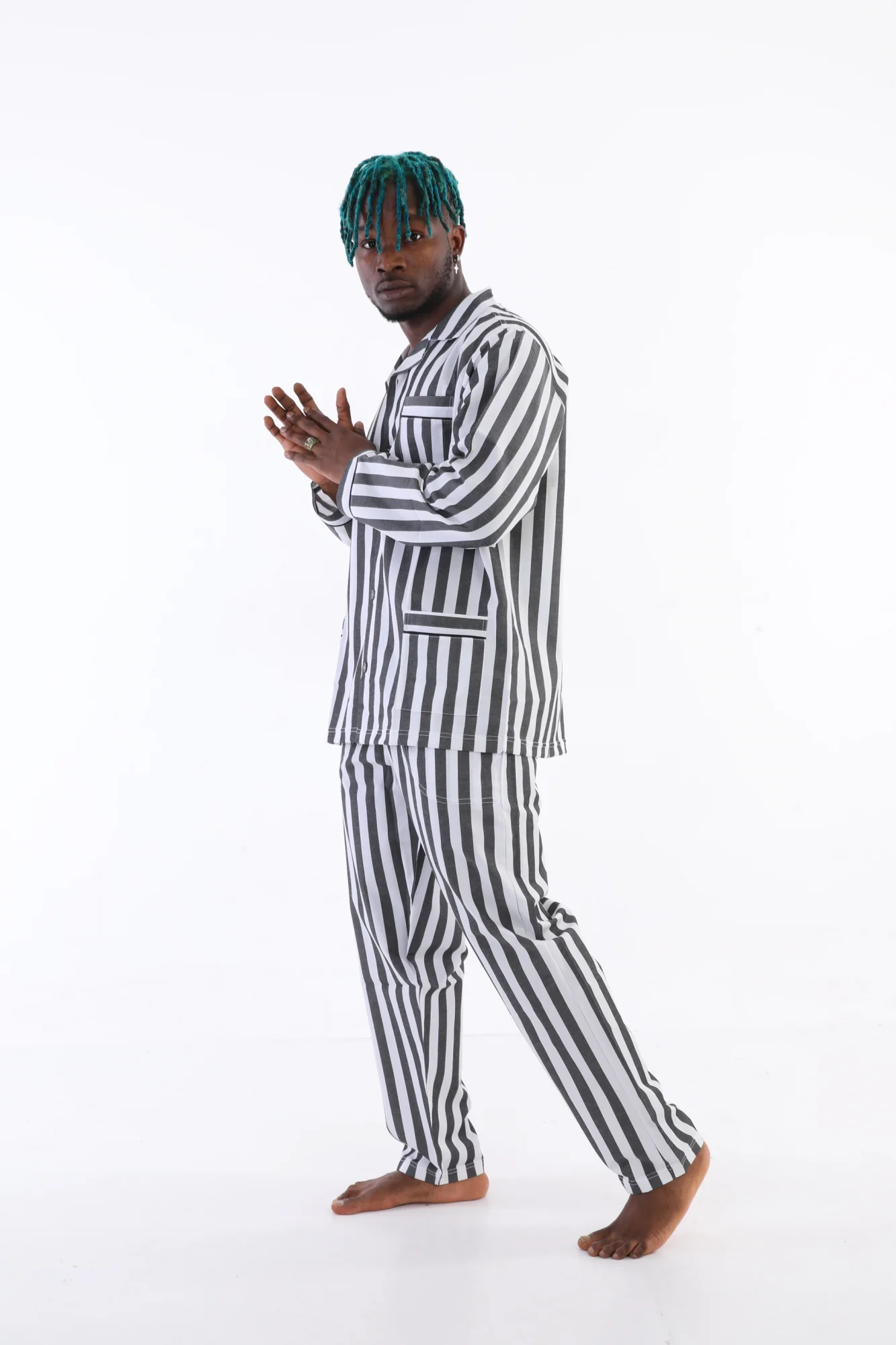 4007 Uzun Kol Çizgili Gaffur Erkek  Pijama Takım