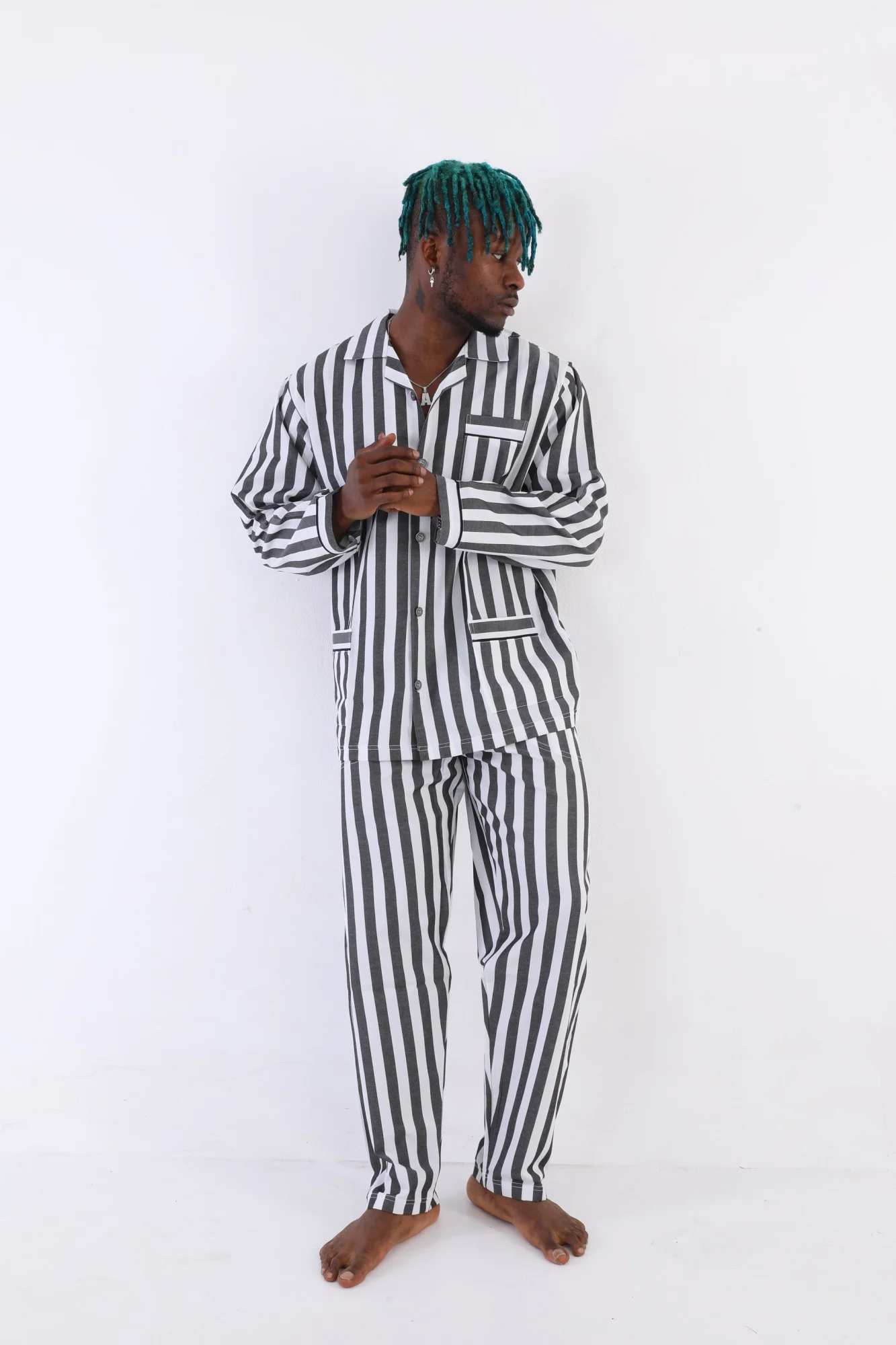 4007 Uzun Kol Çizgili Gaffur Erkek  Pijama Takım