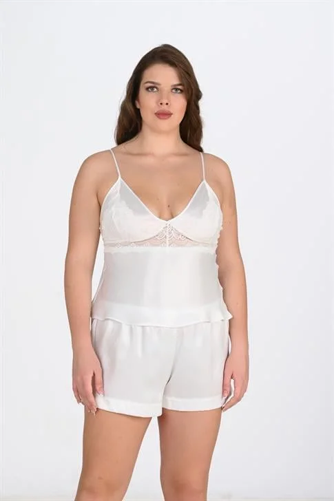 Büyük Beden Ekru Şort Takımı