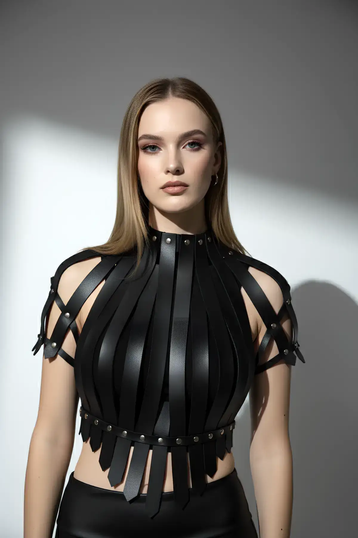 Crop Büstiyer Harness, Deri Göğüs Harness, Gömlek Üzeri Harness - Brf1257