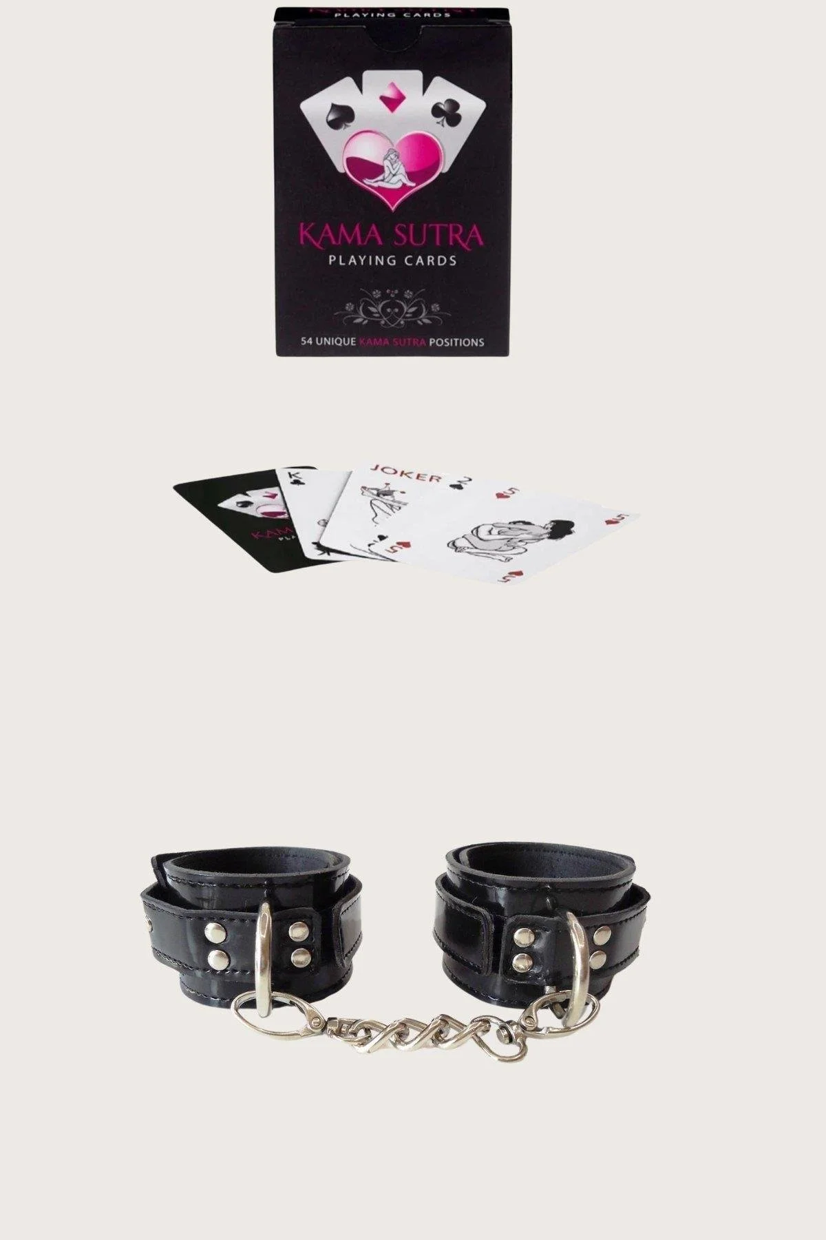 Sexy Görselli Oyun Kartı Kama Sutra Siyah Kelepçe Set