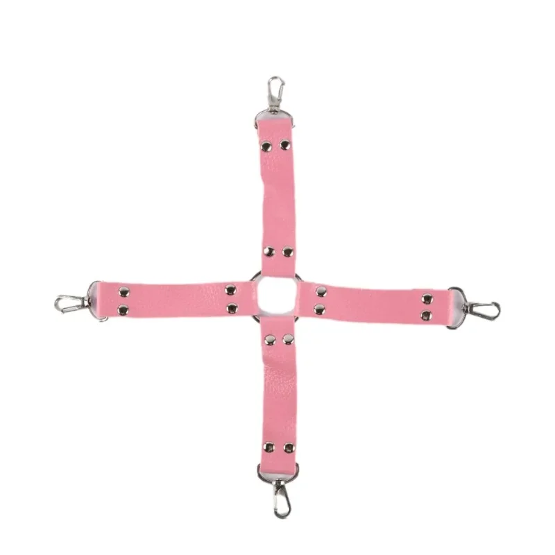 Deri Pembe Harnes Fantazi 7'li Kelepçe Kırbaç Fetiş Seti