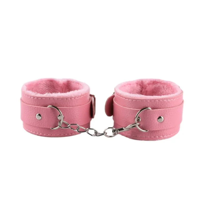 Deri Pembe Harnes Fantazi 7'li Kelepçe Kırbaç Fetiş Seti