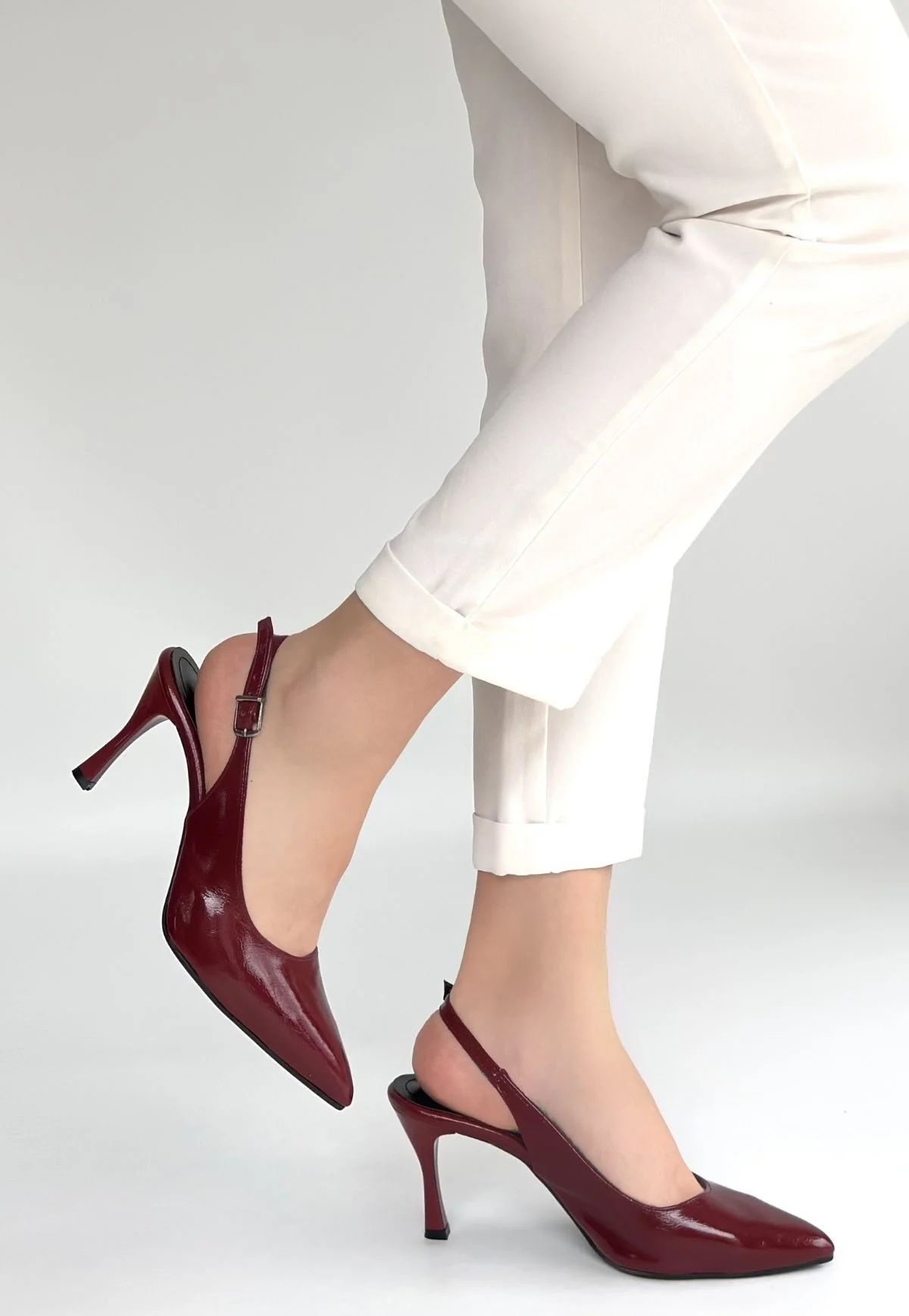 Uster Bordo Rugan Topuklu Ayakkabı