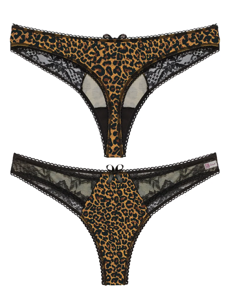 Leopar Desenli Dantelli Fantezi G String Külot