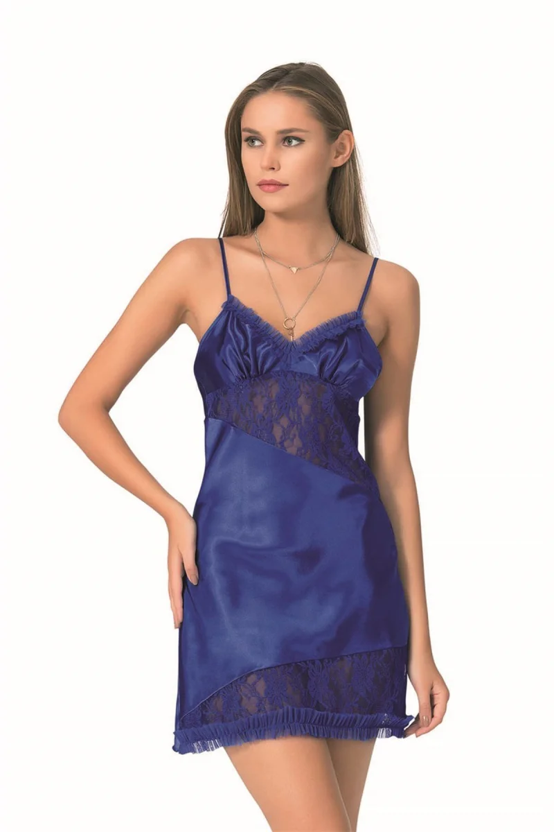 Saks Kısa Saten Gecelik