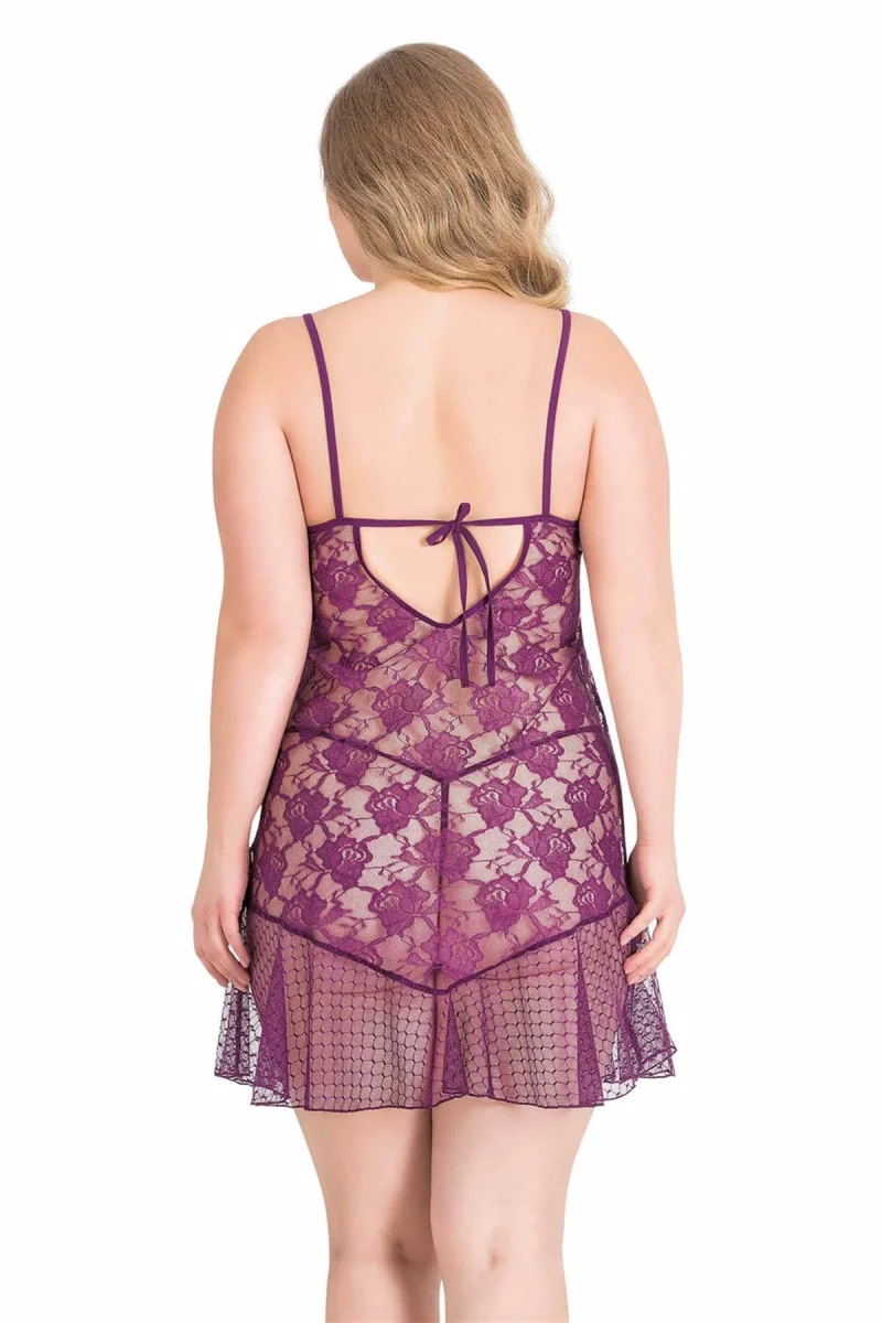 Büyük Beden Mor Kısa Tül Gecelik