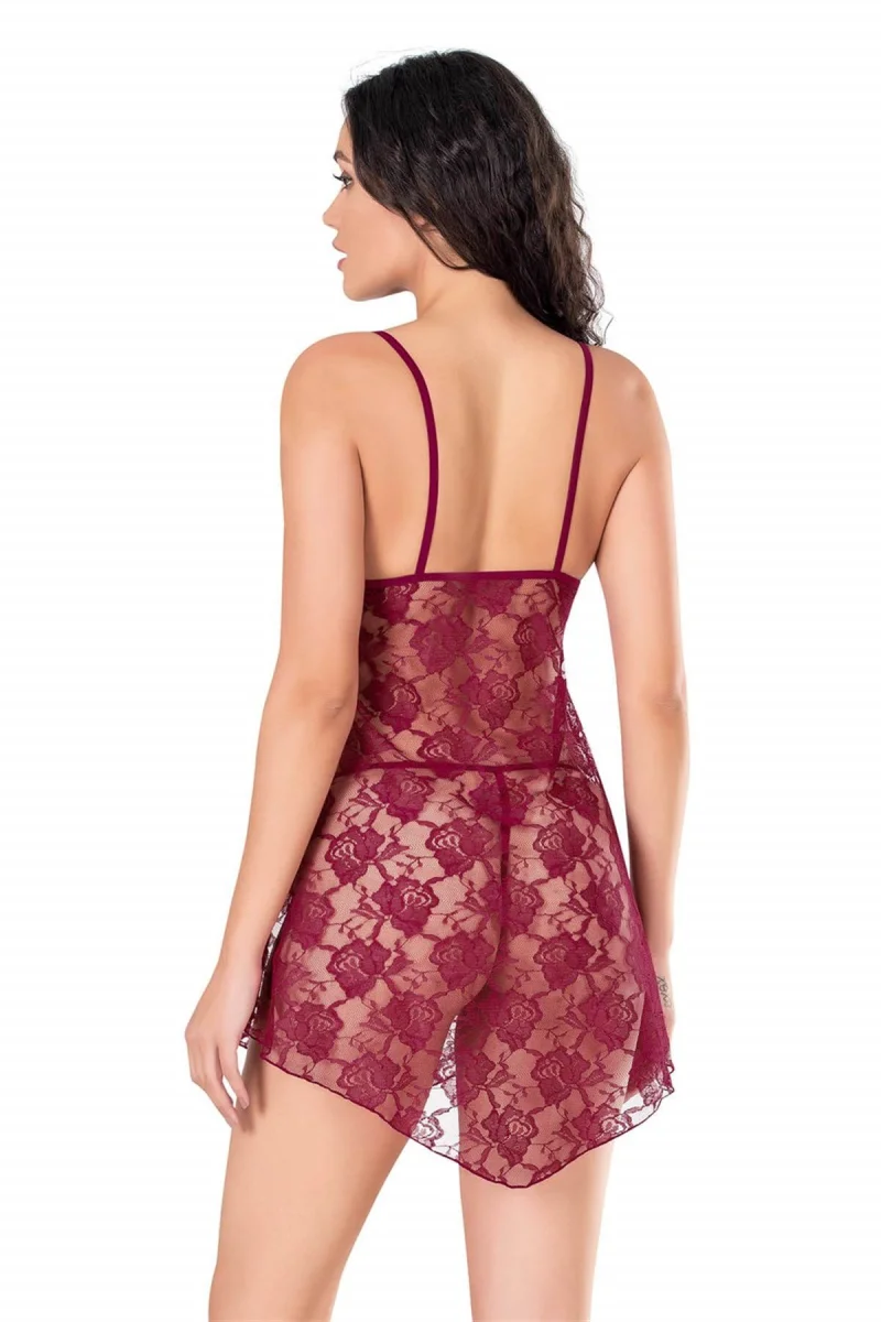 Bordo Kısa Tül Gecelik