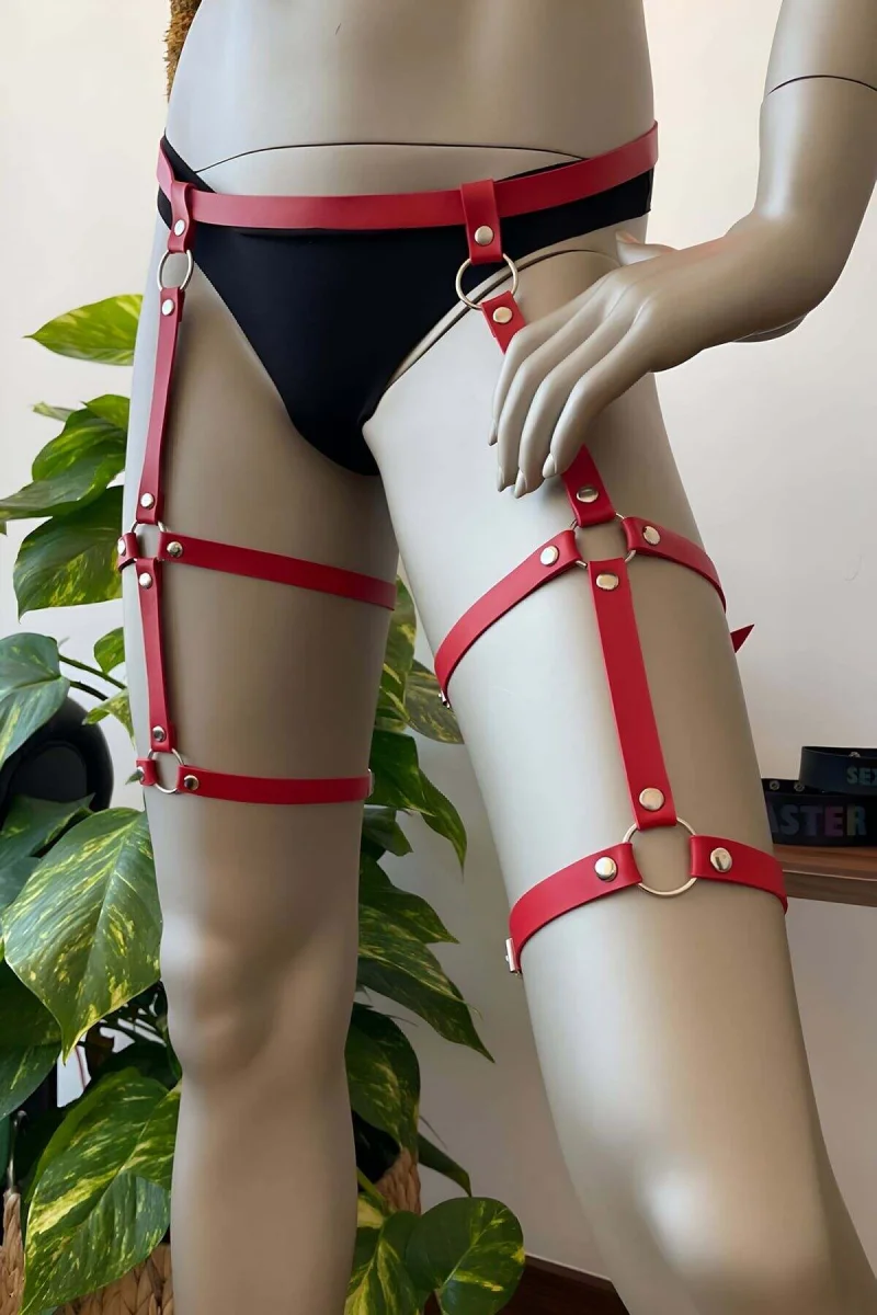 Kırmızı Deri Jartiyer Harness