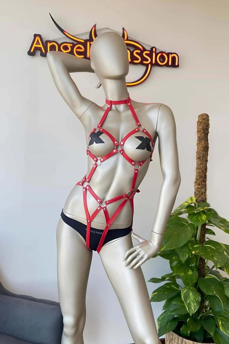 Kırmızı Deri Dansçı Özel Harness