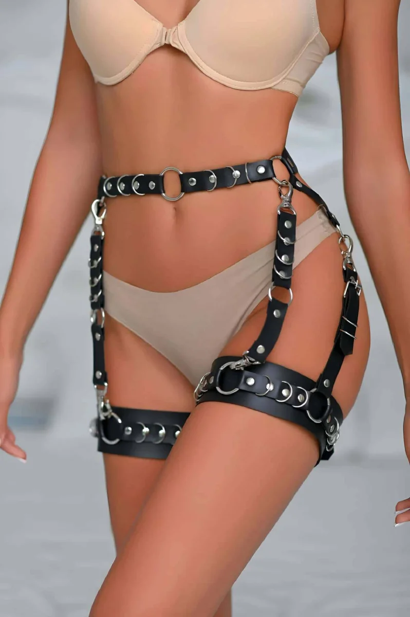 Halka Detaylı Şık Deri Jartiyer Harness - Brf1047