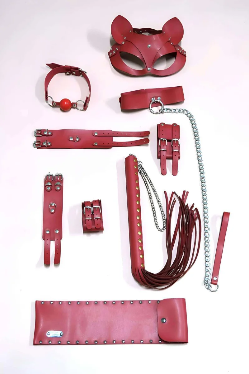 Kırbaç Kelepçe Set, 6'ı Set, Ayak - El Kelepçesi, Maske, Ağız Topu - Brf1308