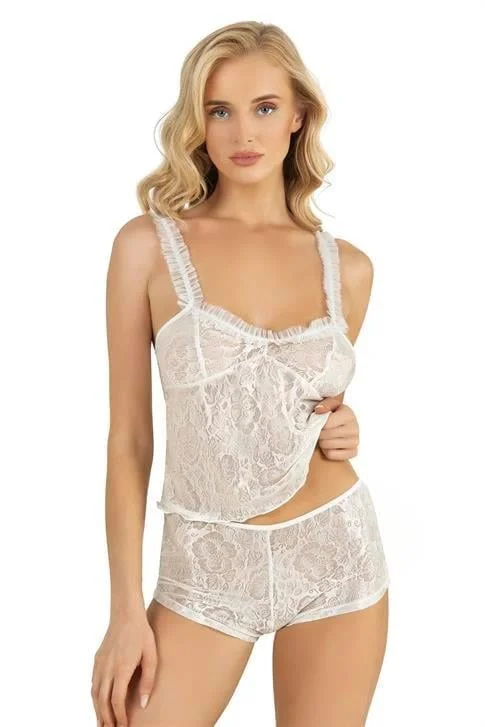 Ekru Saten Şort Takımı 9221