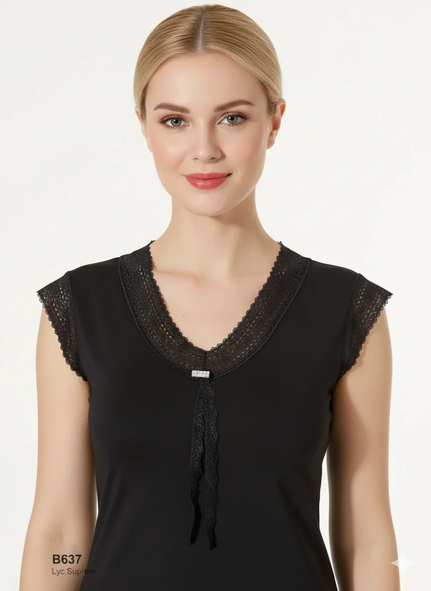 Şahinler Dantelli Taşlı Yarım Kol Atlet B637