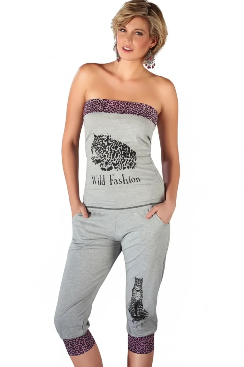 Leopar Desenli Straplez Takım