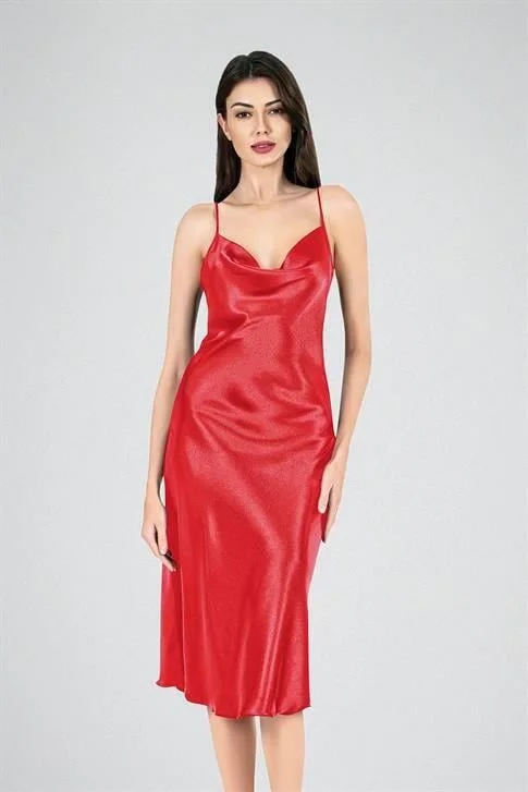 Uzun Gecelik Degaje Kırmızı 7741