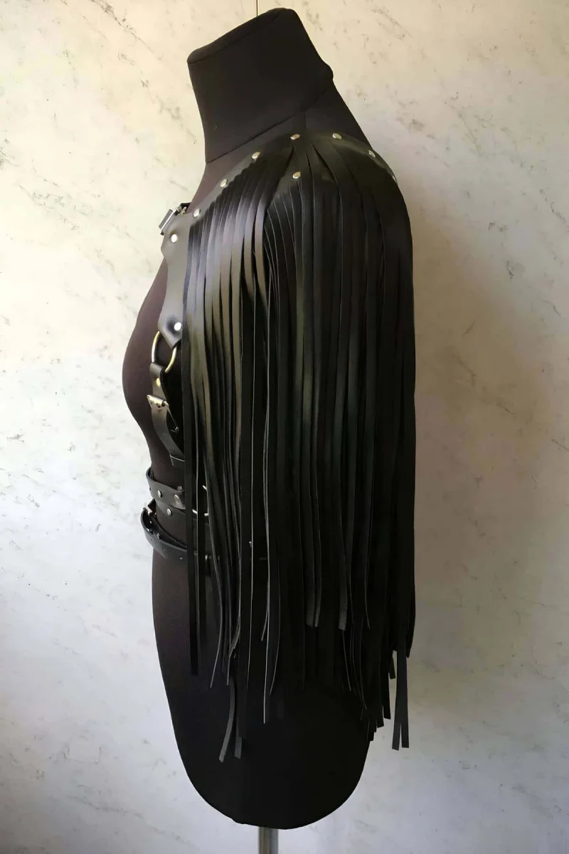 Püsküllü Deri Ceket Harness, Şık Deri Harness Ceket - Brf999