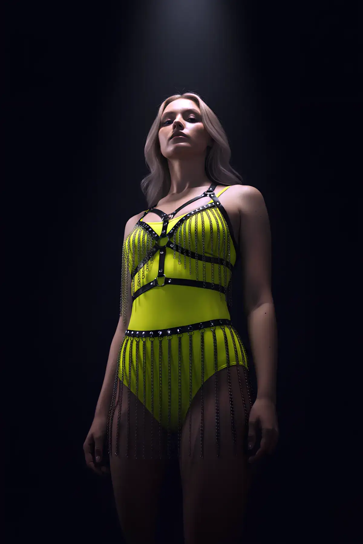 Zincirli Harness Takım, Deri Zincirli Etek Takım - Brf496