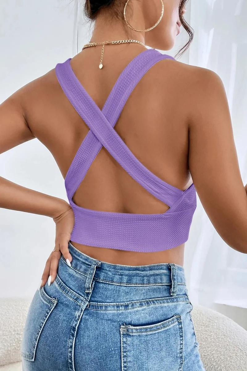 Kadın Siyah Çapraz Sırt Detaylı Şık Crop Top Büstiyer