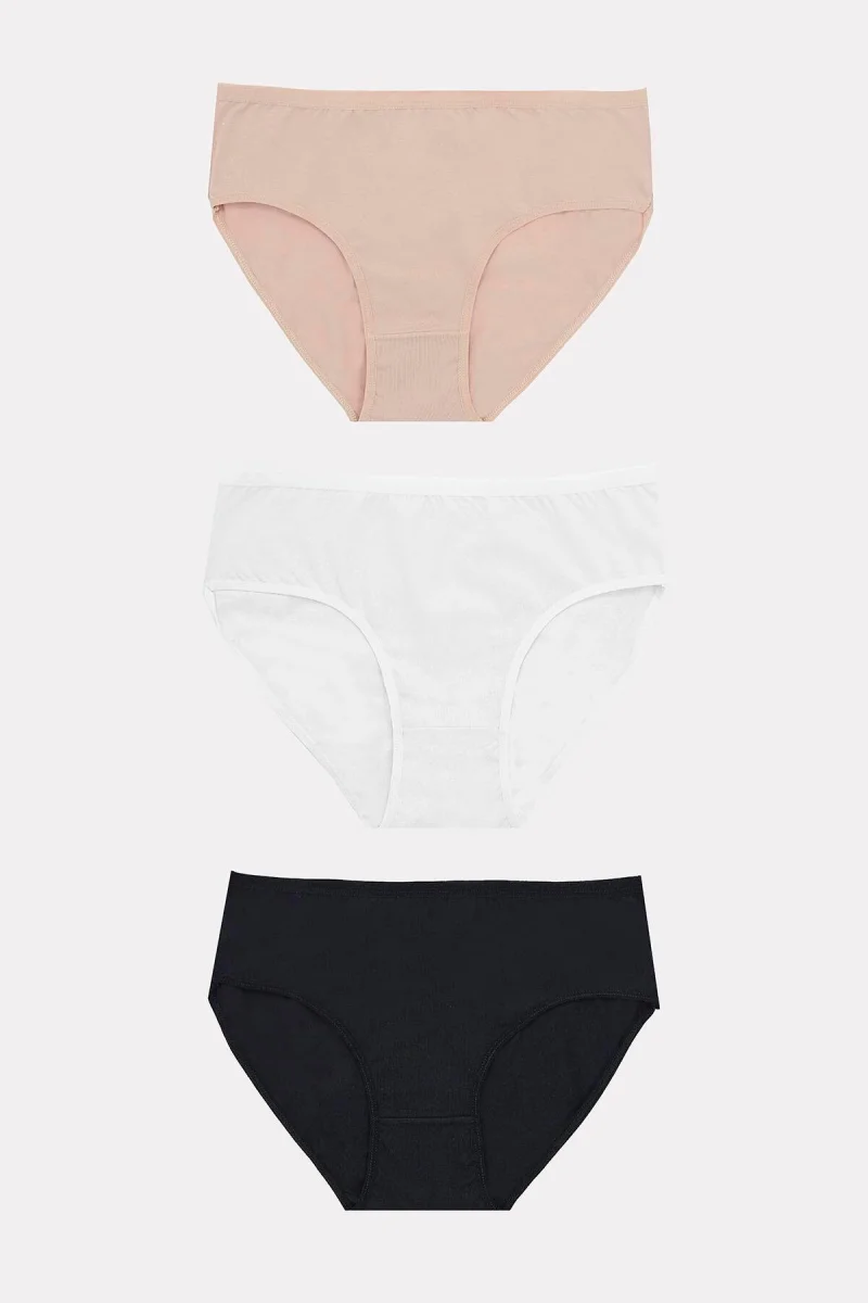 Büyük Beden Pamuklu Siyah Beyaz Ten Rengi 3'lü Külot