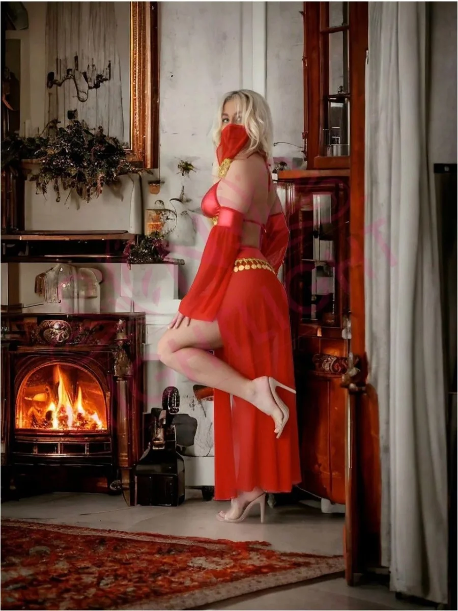 Kırmızı Peçeli Dansöz Kıyefeti