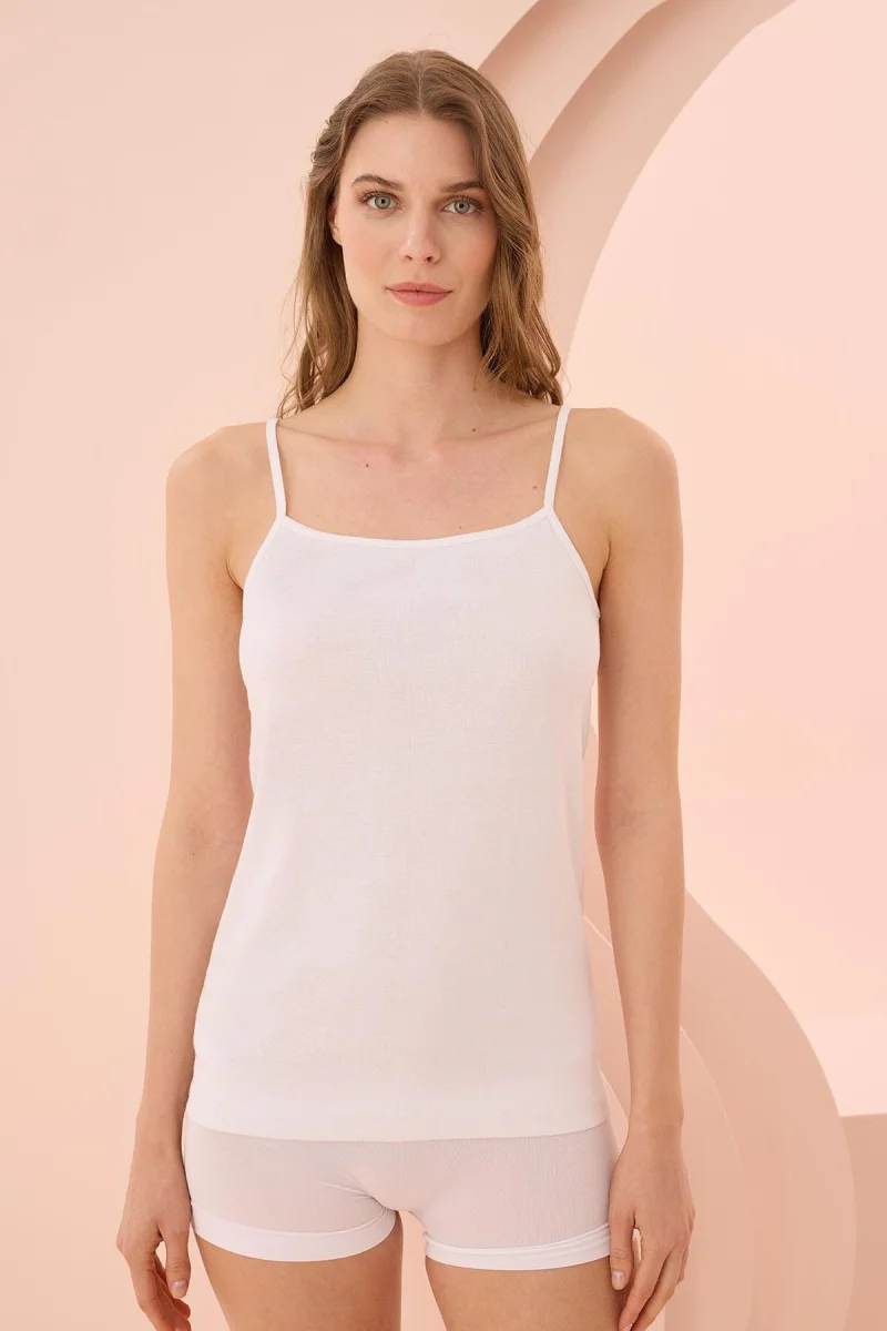 İp Askılı Beyaz Ribana Atlet