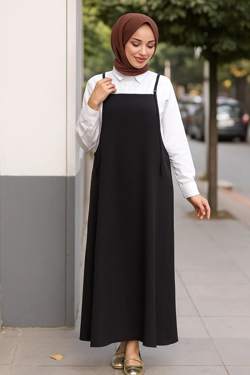 Kadın Siyah Basic Ayarlanabilir Askılı Jile Elbise