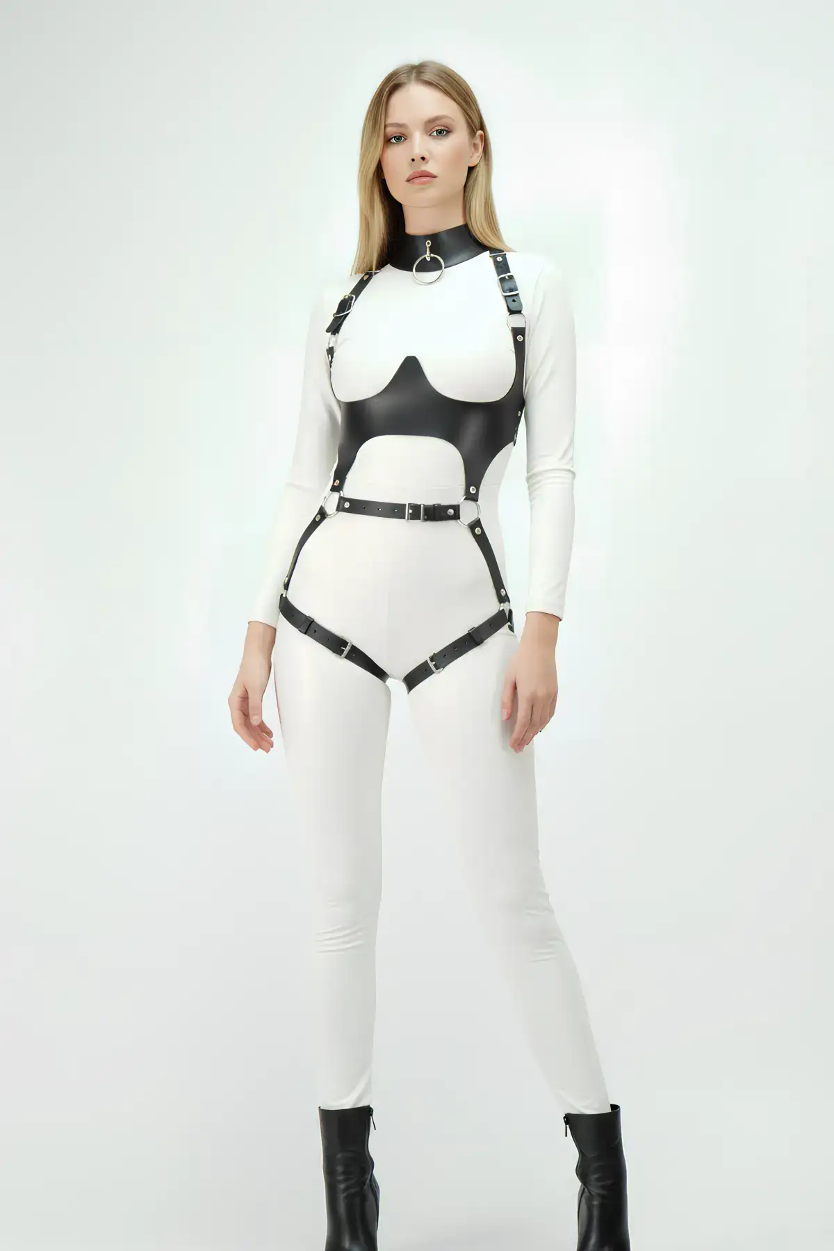 Deri Harness, Göğüs Altı Destekli Harness Takım, Deri Dansçı Kostüm - Brf1402