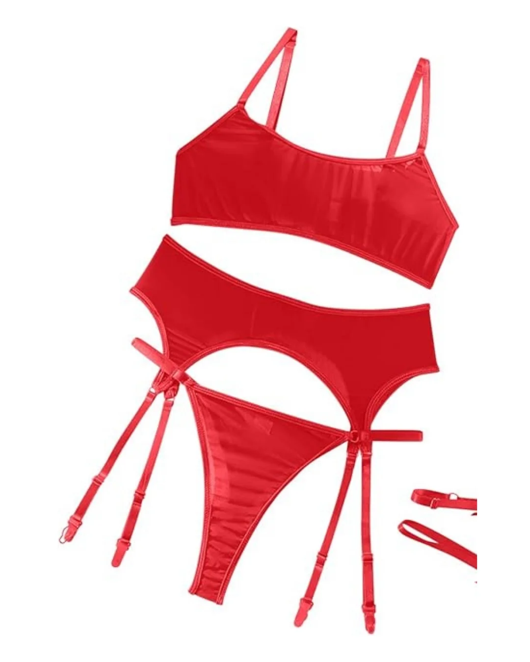 Fantezi Kırmızı Transparan Tül Jartiyer Takımı