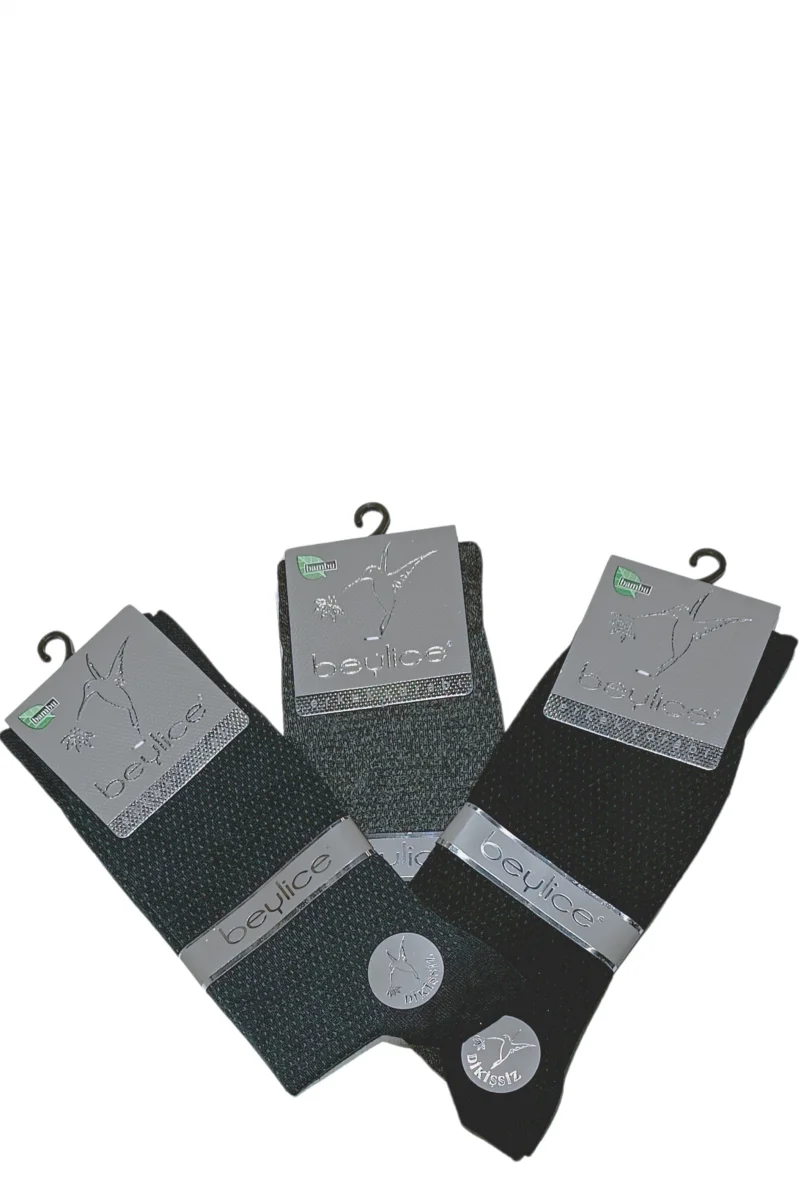 Beylice Desenli Bambu Dikişsiz Erkek Çorabı -sıkmayan Lastik- Tavşan Kulağı Kavrayan Topuk 12 Adet