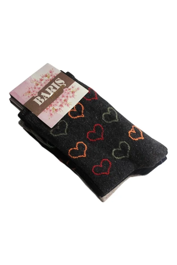 Barış Kalp Desenli Likralı Kadın Soket Çorap 1 Adet