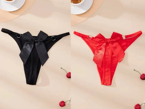 Fantezi Kadın 2'li Fiyonklu Halkalı Tanga