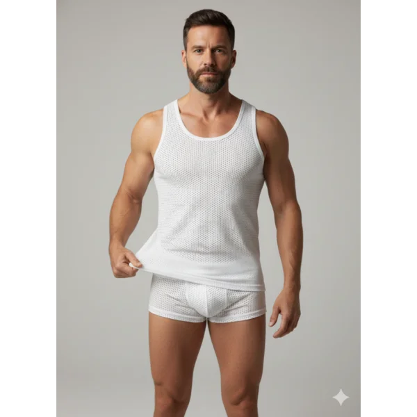 Erkek Beyaz File Tank Top Boxer Takımı