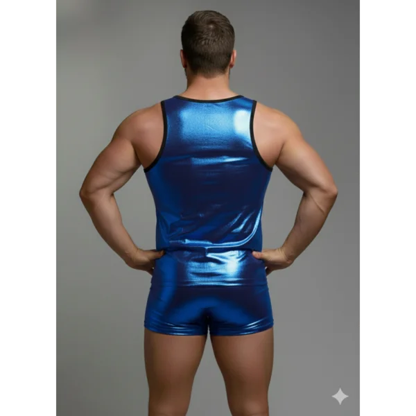 Erkek Mavi Lame Tank Top Boxer Takım