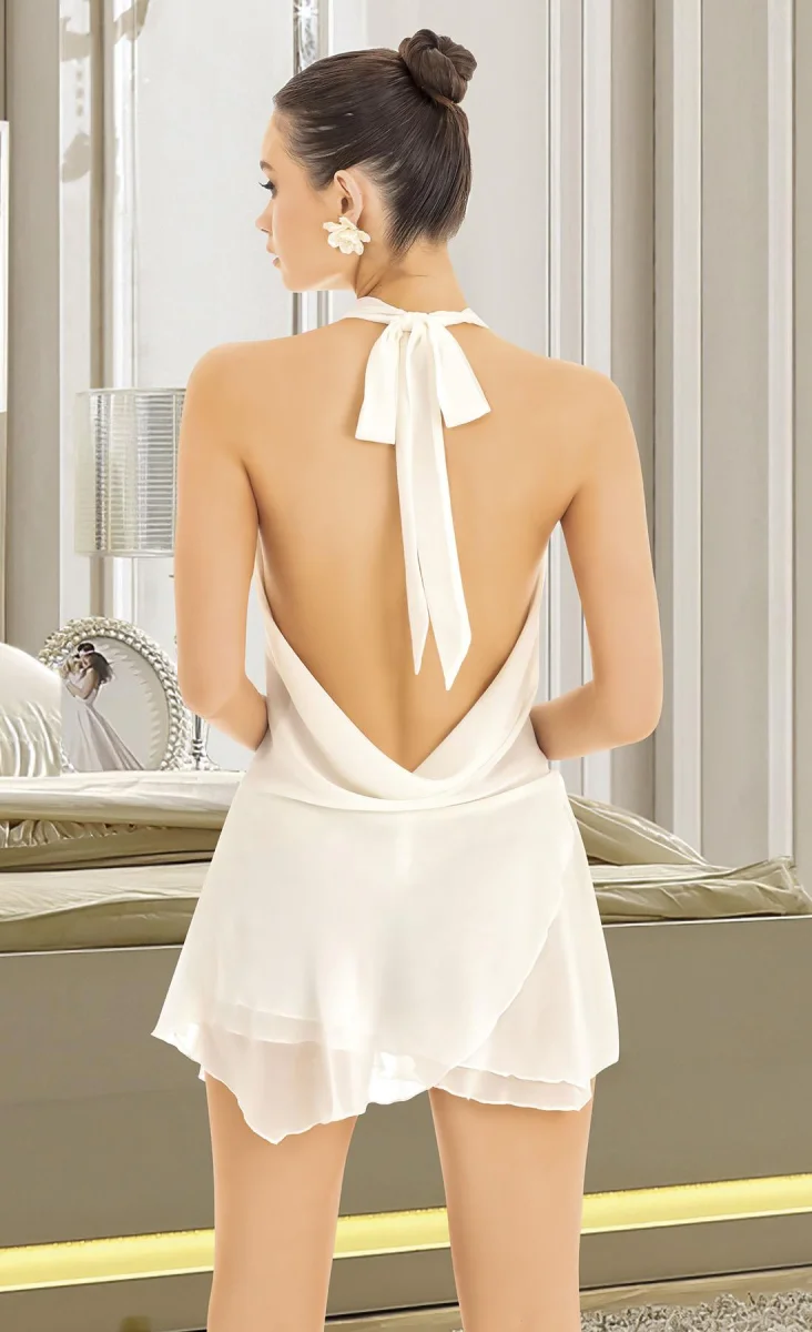 Beyaz Sırt Ve Göğüs Dekolteli Fantezi Mini Elbise