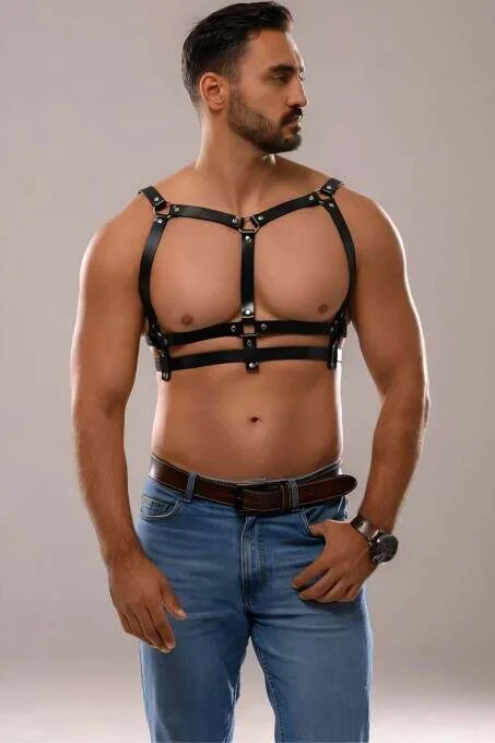 Erkek Deri Seksi Göğüs Harness - Brfm138