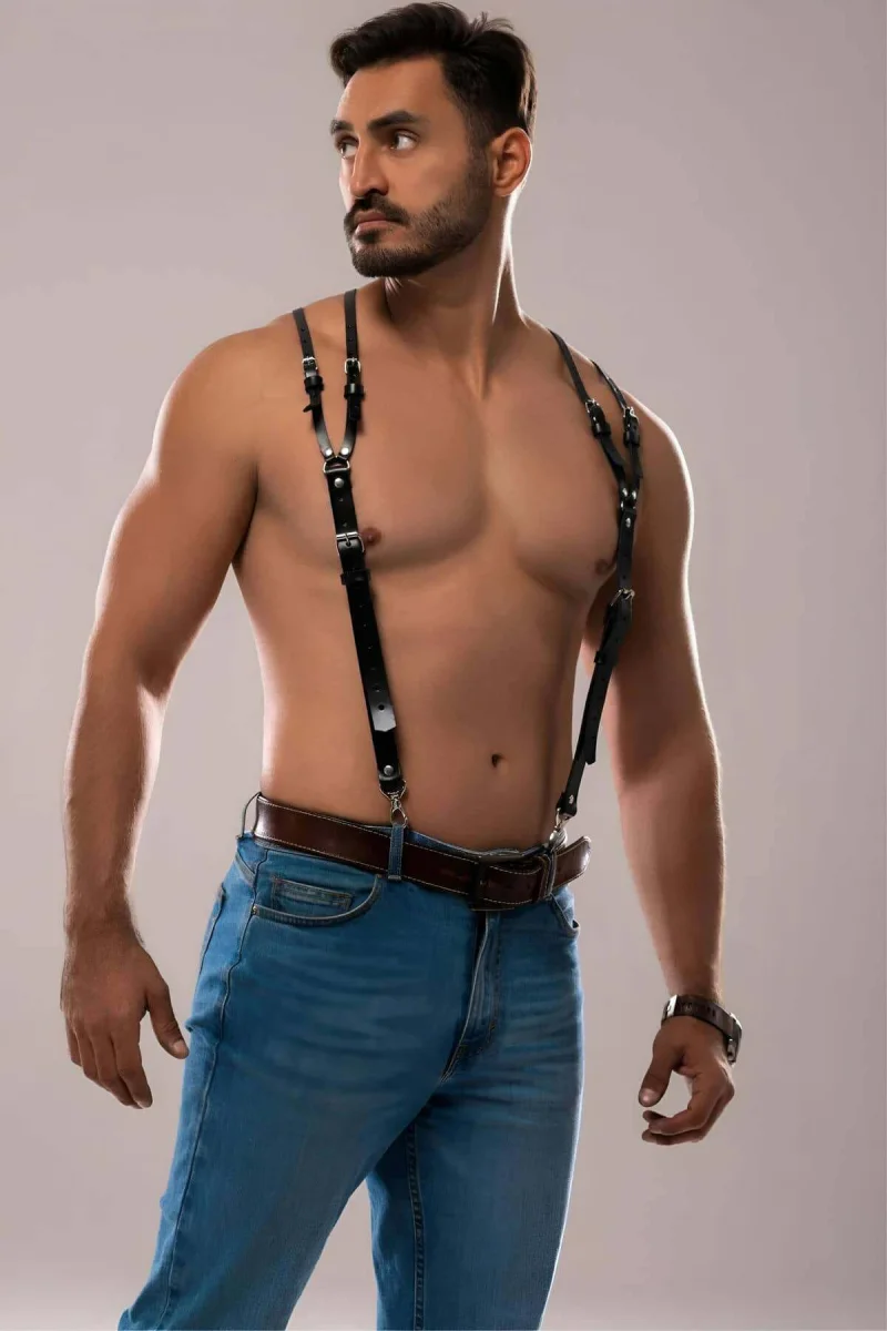 Erkek Omuzdsan Askılı Deri Harness - Brfm140