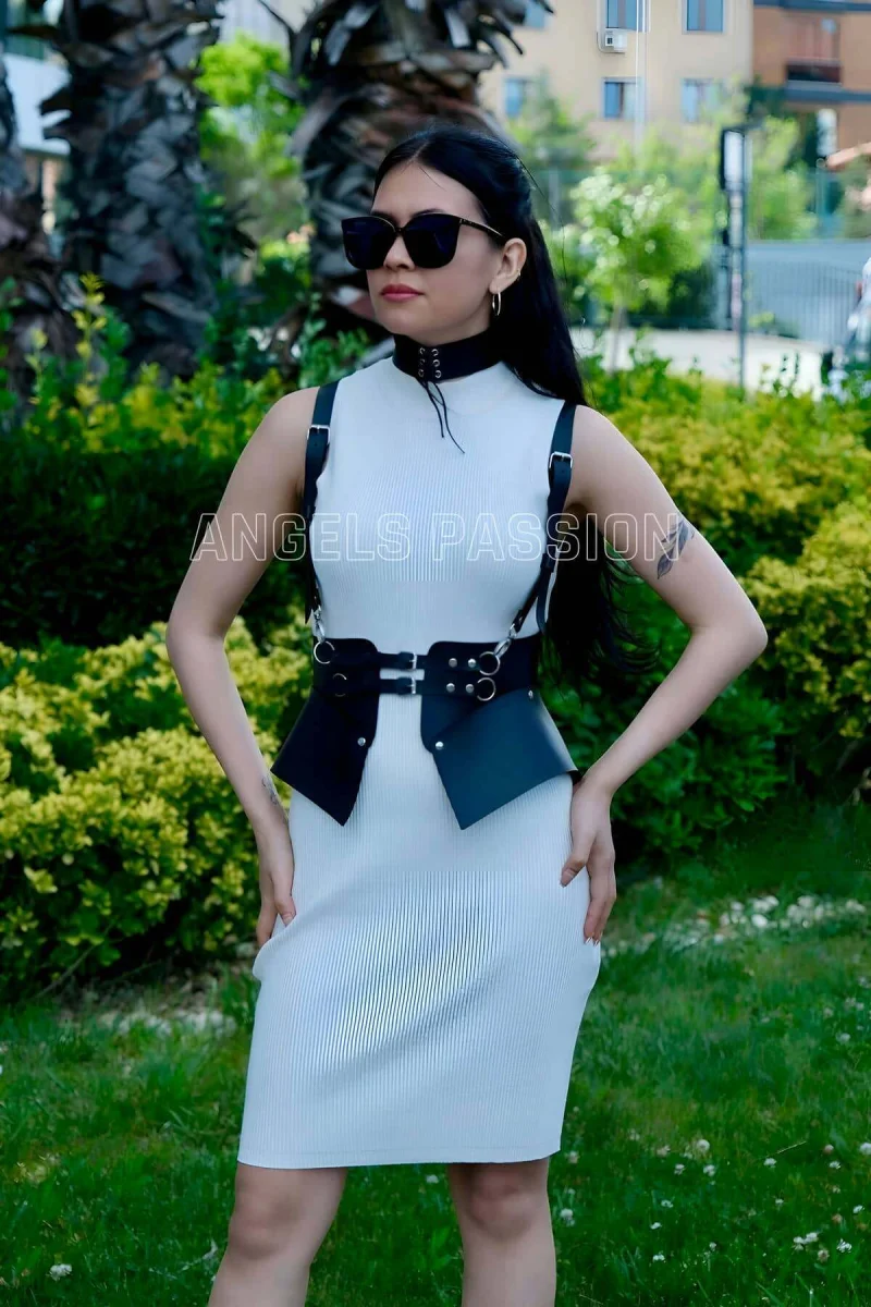 Elbise, T-shirt Ve Gömlek Üzeri Deri Şık Kemer Ve Choker Takım - Brf622